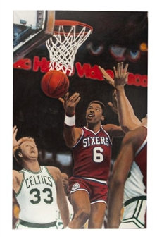 Julius Erving & Larry Bird/76ers vs. Celtics Original Art on Canvas Stretched on wood frame – Jeffrey Rubin artist (Spectrum Archives from Comcast Charities)